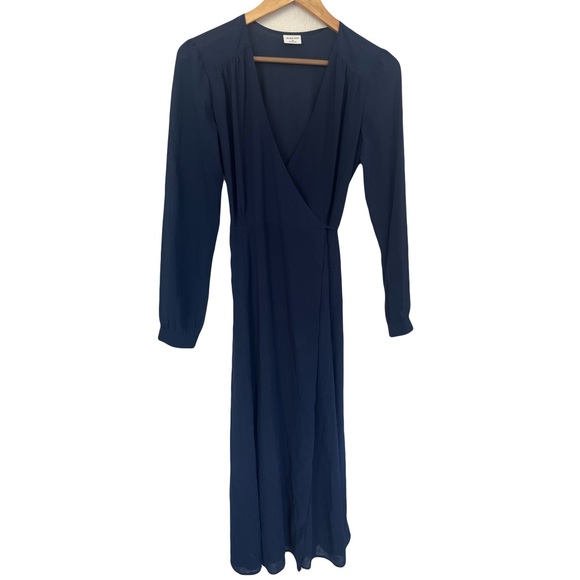 Aritzia Babaton Vermut Long Sleeve Navy Wrap Midi Length Dress Size XS - Picture 2 of 15
